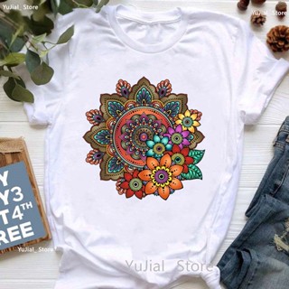 เสื้อยืด พิมพ์ลาย Datura สีสันสดใส เหมาะกับเล่นโยคะ สไตล์ฮาราจูกุ สําหรับผู้หญิง