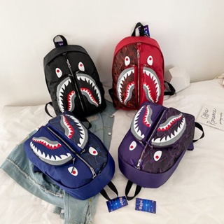 Bape กระเป๋าเป้สะพายหลัง ลายพราง ปลาฉลาม เข้ากับทุกการแต่งกาย สําหรับเด็กนักเรียน