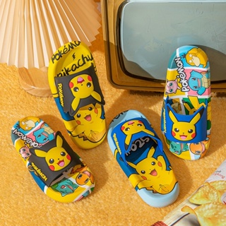 รองเท้าแตะ Pikachu Pokémon รองเท้าแตะกันลื่นสำหรับเด็กลายการ์ตูน
