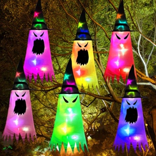 Halloween LED Flashing Light Hanging Ghost Halloween Party Dress Up Glowing Wizard Hat Lamp Horror Props Home Bar Decoration