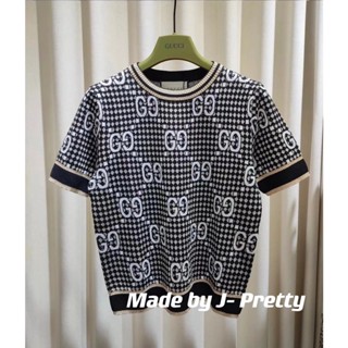 ฉลากถูกต้อง G➕23 เสื้อถักครึ่งแขน ผ้าวูล นําเข้า แฟชั่นฤดูใบไม้ผลิ และฤดูร้อน