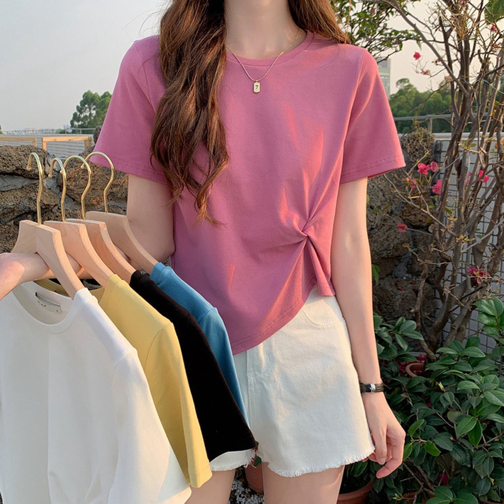 dahong-เสื้อครอปสาวอวบ-แขนสั้นผู้หญิง-ทรงไม่สมมาตร-แฟชั่นฤดูร้อน-เอวลอย-2439