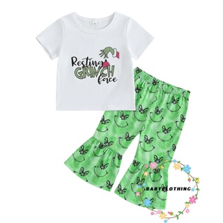 Babyclothes- ชุดเสื้อยืดแขนสั้น พิมพ์ลายตัวอักษร และกางเกงขาบาน แฟชั่นฤดูใบไม้ผลิ สําหรับเด็กผู้หญิง 2 ชิ้น