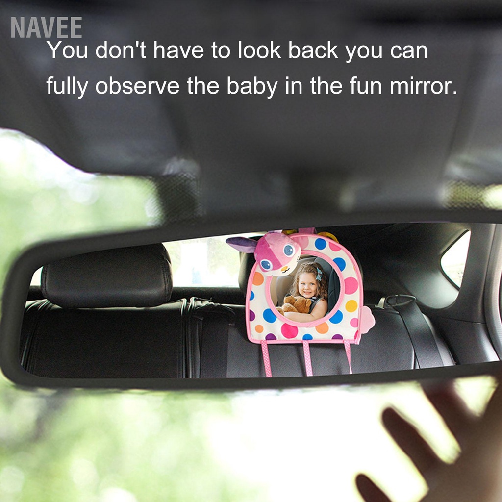 navee-กระจกมองหลังรถเด็กกว้างมุมมองที่ชัดเจนกระจกรถเบาะหลังการ์ตูนพร้อมของเล่นแขวนสำหรับการเดินทาง