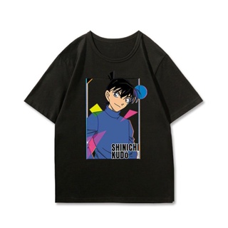 ราคาถูก เสื้อยืดอนิเมะนักสืบโคนันฤดูร้อนแขนสั้นชาย Kudo Shinichi และ Kaitou Kidd พิมพ์อะนิเมะ  เสื้อคู่