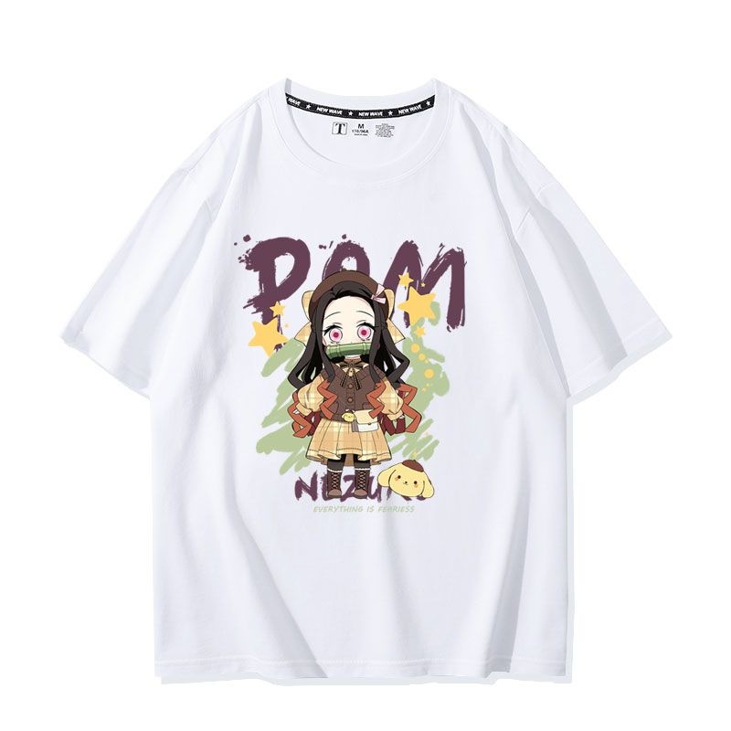 การ์ตูน-demon-slayer-เสื้อยืด-anime-kulomi-cinnamon-dog-stove-gate-nezuko-graffiti-พิมพ์อะนิเมะคู่แขนสั้นผ้าฝ้าย-ชุดคู่