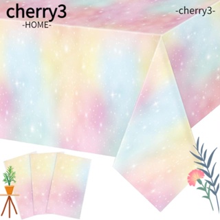 Cherry3 ผ้าปูโต๊ะ ธีมสายรุ้ง พลาสติก ทรงสี่เหลี่ยมผืนผ้า 54x108 นิ้ว สีรุ้ง สําหรับปาร์ตี้วันเกิด 3 ชิ้น