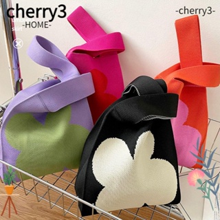 Cherry3 กระเป๋าถือ ผ้าถัก แฮนด์เมด ใช้ซ้ําได้ น่ารัก