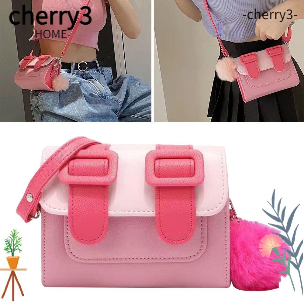 cherry3-กระเป๋าสะพายไหล่-กระเป๋าถือ-ทรงสี่เหลี่ยม-ประดับขนเฟอร์-สีแดงกุหลาบ-แฟชั่นสําหรับสตรี