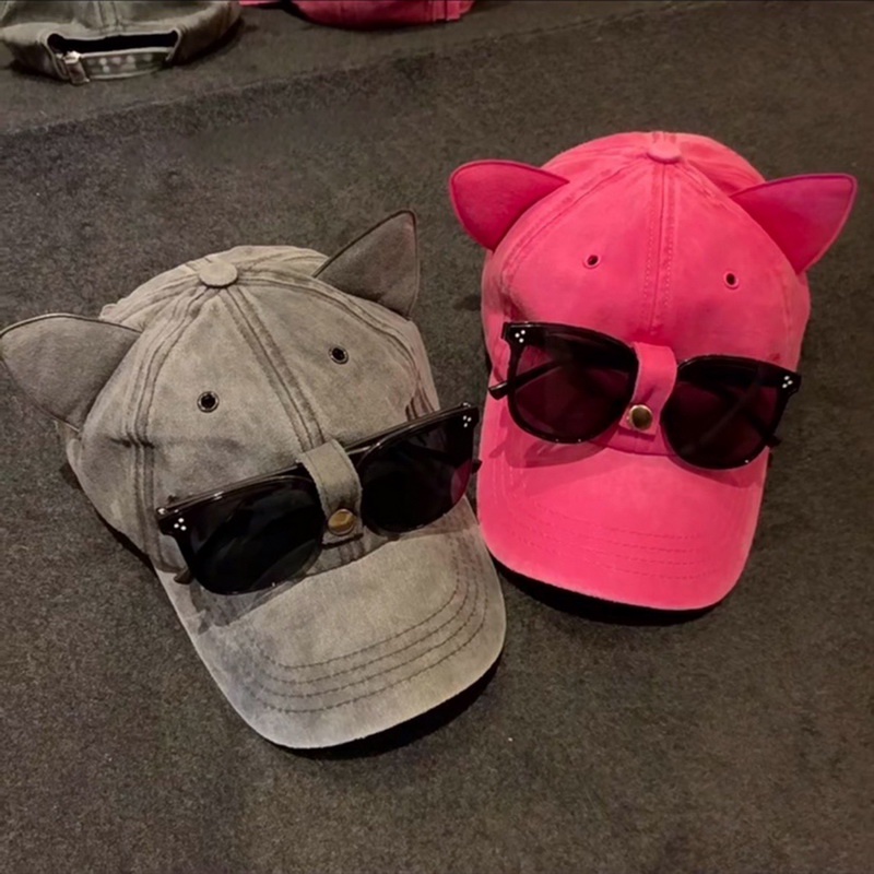 หูแมว-นักบิน-แว่นกันแดด-หมวกแก๊ป-หมวกแก๊ปเบสบอล-วินเทจ-ด้วยแว่นกันแดด