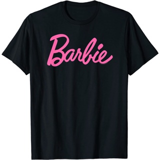 ผ้าฝ้ายคอกลมYameela 04 เสื้อยืดแขนสั้นผู้ชาย ชุดครอบครัวพ่อแม่ลูกทารก เสื้อยืดผู้หญิง เสื้อยืดสีพื้นเด็ก Barbie Logo T-S
