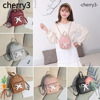 Cherry3 กระเป๋าเป้สะพายหลัง กระเป๋านักเรียน หนัง PU ประดับโบว์ ขนาดเล็ก สําหรับผู้หญิง