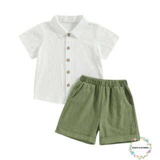 Babyclothes-2 ชิ้น เด็กวัยหัดเดิน ชุดฤดูร้อน แขนสั้น กระดุมลง เสื้อเชิ้ตคอปก + กางเกงขาสั้น ชุดเสื้อผ้าเด็ก