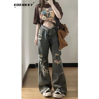 EOENKKY กางเกงขายาว กางเกงยีสน์ผู้หญิง ทรงหลวม ๆ ตรง Retro Hip Hop Pants 2023 NEW Style  สไตล์เกาหลี ins Unique พิเศษ A97L3PT 36Z230909