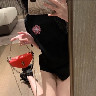 GSLW Chrome Hearts 2023 spring and summer new disc letter T with triangle bag decoration design casual fashion all-match loose T-shirt for women