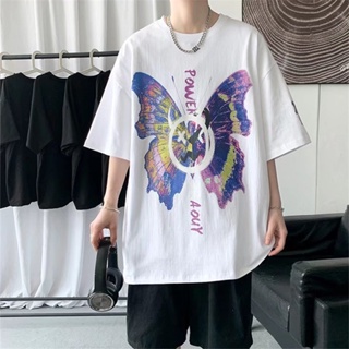 Summer New Style Harajuku Unique Graffiti Butterfly Print Short-Sleeved T-Shirt Men Women Street Wear Loose Couple _03