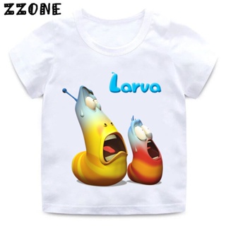 Cartoon Larva Print Kids Funny T Shirt Korea Hilarious Insect Larva Baby T-shirt Boys and Girls Summer White Clothe_03