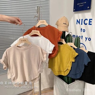 เสื้อยืดแขนสั้น สีพื้น สไตล์เกาหลี แฟชั่นฤดูร้อน สําหรับเด็กผู้ชาย และเด็กผู้หญิง 2022