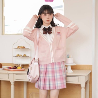 Kawaii Sanrio เสื้อกันหนาว เสื้อคาร์ดิแกน ผ้าถัก แบบบาง ปักลาย Hello Kitty Kuromi Cinnamoroll My Melody แฟชั่นฤดูใบไม้ผลิ สําหรับผู้หญิง