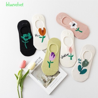 Bluevelvet ถุงเท้าข้อสั้น ระบายอากาศ สีพื้น ลายดอกทิวลิป แฟชั่นฤดูร้อน สําหรับผู้หญิง