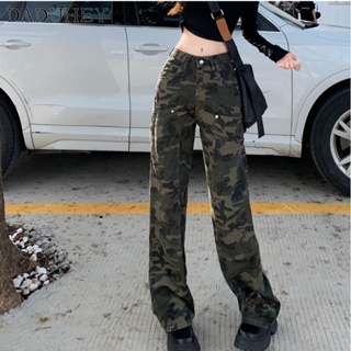 DaDuHey🎈 Women American Retro Spicy Girl Multi-Pocket Casual Loose Straight Tall Lengthened Mop Denim Camouflage Cargo Pants