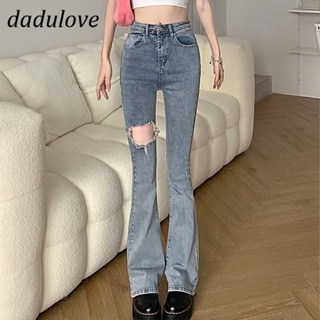 DaDulove💕 New Korean Version of Raw Edge Ripped Jeans WOMENS High Waist Flared Pants Large Size Trousers