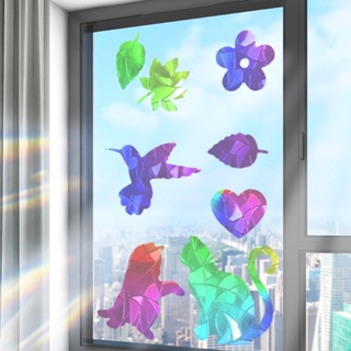 สติกเกอร์ฟิล์มกระจกไฟฟ้าสถิตย์ ลายสายรุ้ง 3D มีกาวในตัว หลากสีสัน สําหรับติดตกแต่งผนังบ้าน