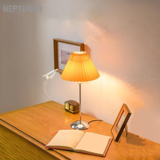 NEPTUNER โคมไฟตั้งโต๊ะโลหะโคมไฟหัวเตียงข้างเตียงพร้อมโป๊ะผ้าจีบสำหรับห้องนอนห้องนั่งเล่น