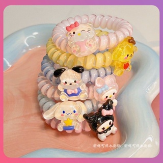 Creative Sanrio แหวนผมการ์ตูน Kuromi My Melody Pom Pom Purin Hello Kitty Pochacco สร้อยข้อมือสายโทรศัพท์ยาง Tendon Headband Dual-Purpose [COD]