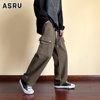 ASRV กางเกงขายาวผู้ชาย ชุดเอี๊ยมขากว้างสไตล์เรโทรพร้อมเชือกผูกหลวมทรงตรงลำลองแบรนด์ญี่ปุ่นแนวสตรีท