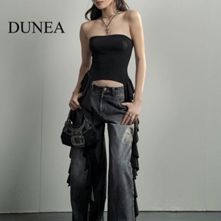 Dunea เสื้อครอปท็อป เปิดไหล่ เข้ารูป แฟชั่นสําหรับผู้หญิง