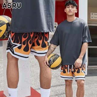ASRV กางเกงขาสั้นผู้ชาย แฟชั่นเยาวชน เอวกลาง-ต่ำ หลวม ไม่เป็นทางการ ตกแต่งกระเป๋า แฟชั่น กางเกงคาร์โก้ยืดหยุ่นเล็กน้อย