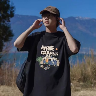 เสื้อยืดแขนสั้นลําลอง แบบครึ่งแขน แฟชั่นฤดูร้อน สไตล์สตรีท สําหรับผู้ชาย 2023