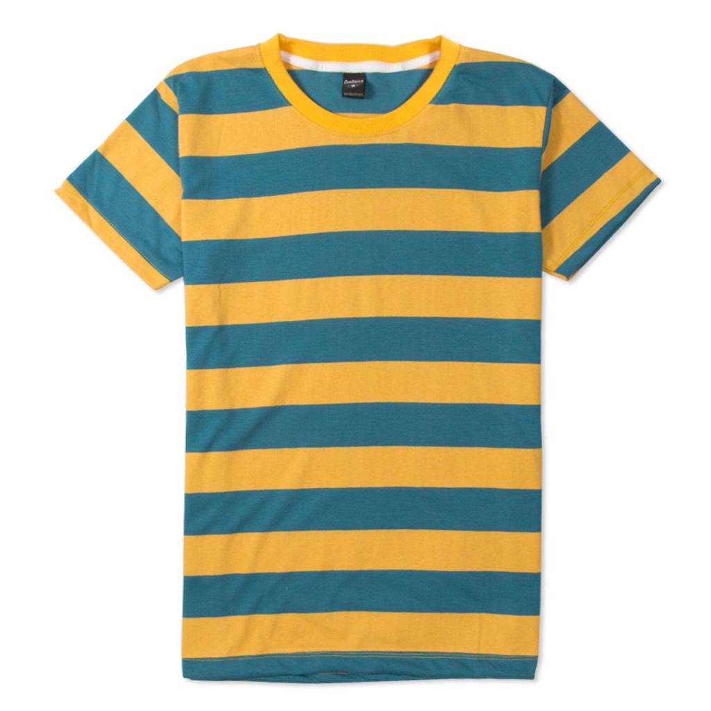 coollision-เสื้อยืดเเขนสั้นลายทางสีเหลืองเขียว-เสื้อลายทางผ้านุ่ม-ริ้วใหญ่-s062-unisex