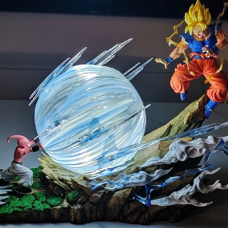ฟิกเกอร์ รูปปั้น Dragon Ball Gk Son Goku VS Majin Buu มีไฟ Led 4 สี ขนาด 22 ซม. ของเล่นสําหรับเด็ก