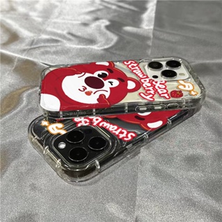 เคสโทรศัพท์มือถือนิ่ม กันตก ลายหมีสตรอเบอร์รี่ เรียบง่าย สําหรับ Apple Iphone 14Promax 13 12 11 7 8Plus