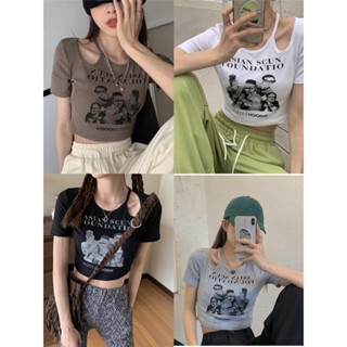 S~2XL  เสื้อยืดผู้หญิงแฟชั่น เสื้อยืดรัดรูปผู้หญิง สไตล์สาวฮอต สไตล์เกาหลี สำหรับผู้หญิง