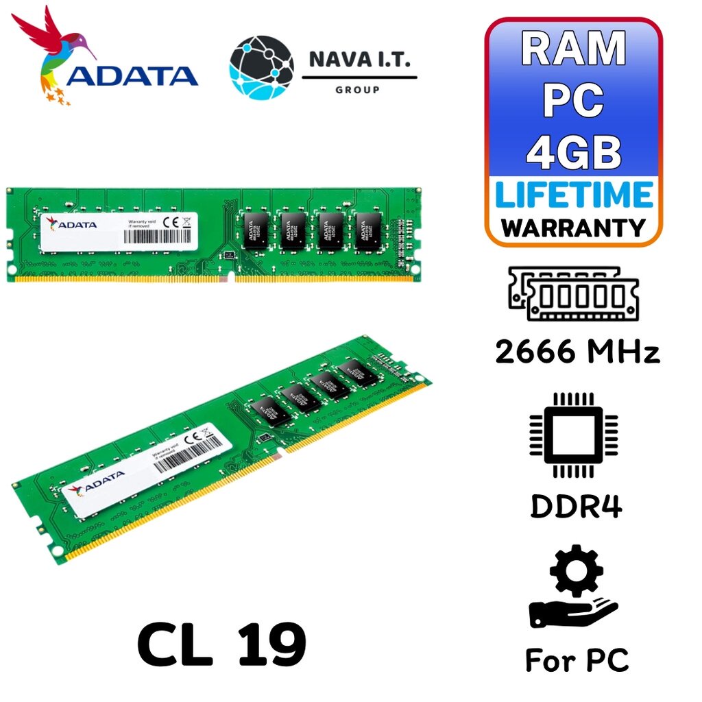 ADATA RAM PC สำหรับคอมพิวเตอร์ Intel AMD DDR4 4GB/2666MHz CL19 รับ ...