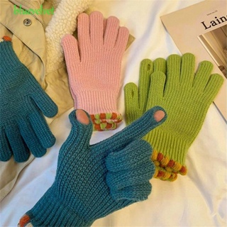 BLUEVELVET ถุงมือ ผ้าวูล และผ้ากํามะหยี่ แบบเปิดนิ้วมือ ให้ความอบอุ่น สีพื้น แฟชั่นฤดูหนาว สไตล์เกาหลี สําหรับผู้หญิง และผู้ชาย