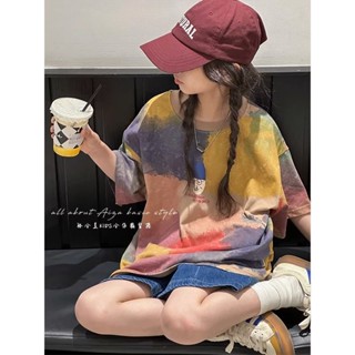 [สินค้าใหม่] เสื้อยืด แขนสั้น สีมัดย้อม หลากสี แฟชั่นฤดูร้อน สไตล์เกาหลี สําหรับเด็กผู้หญิง