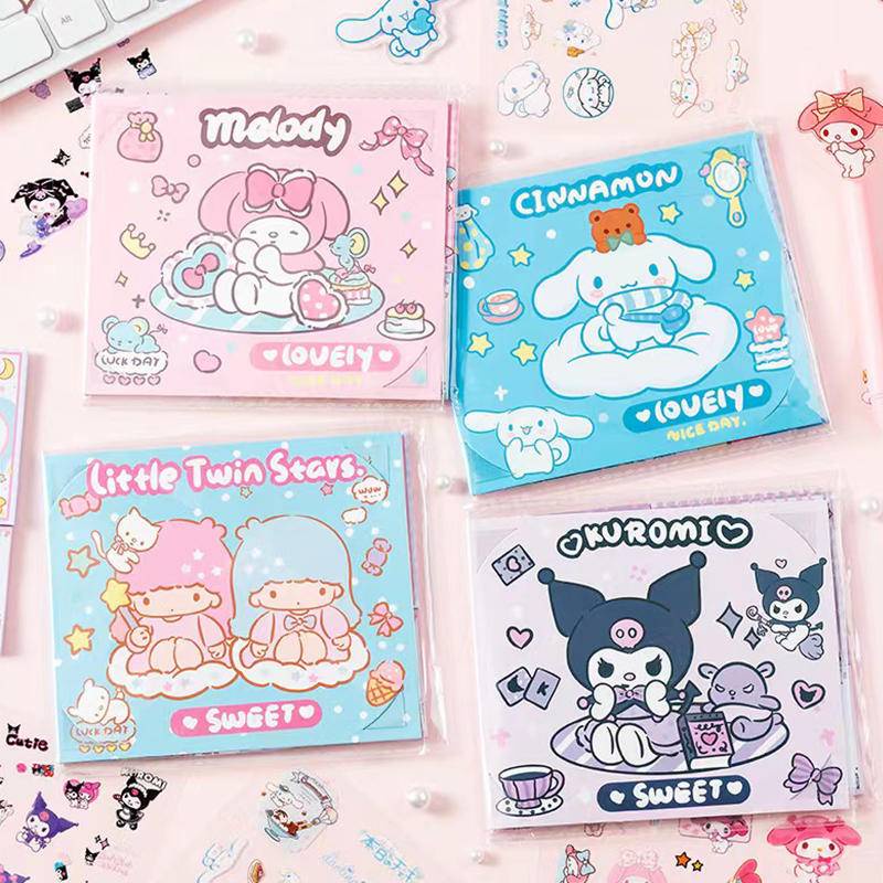 สติกเกอร์กระดาษโน้ต-ลายธง-sanrio-mymelody-kuromi-cinnamoroll-little-twin-stars-4-แบบ-สําหรับติดตกแต่ง