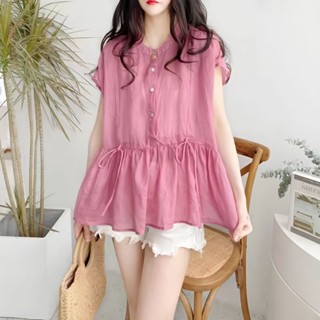 เสื้อยืด ผ้าฝ้ายแท้ ทรงหลวม ระบายอากาศ สีพื้น สไตล์เกาหลี แฟชั่นฤดูร้อน สําหรับผู้หญิง