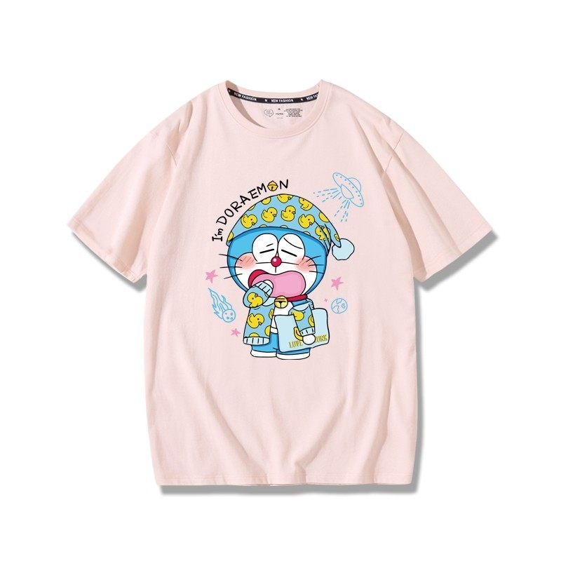 ราคาถูก-doraemon-เสื้อยืดอะนิเมะชายและหญิงอินเทรนผ้าฝ้ายแท้การ์ตูนอะนิเมะโดราเอมอนโดราเอมอนเสื้อยืดแขนสั้น-เสื้อคู่