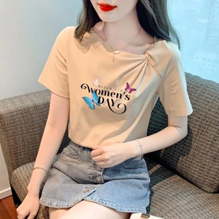 เสื้อยืดคอกลม แขนสั้น ผ้าฝ้ายแท้ พิมพ์ลาย ทรงหลวม สไตล์เกาหลี ตะวันตก เป็นที่นิยม เหมาะกับฤดูร้อน สําหรับผู้หญิง 2023