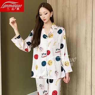 Lanmaiguo [Three-Piece Suit] ชุดนอนแขนสั้น ผ้าเรยอน เหมาะกับฤดูร้อน สําหรับผู้หญิง 2023
