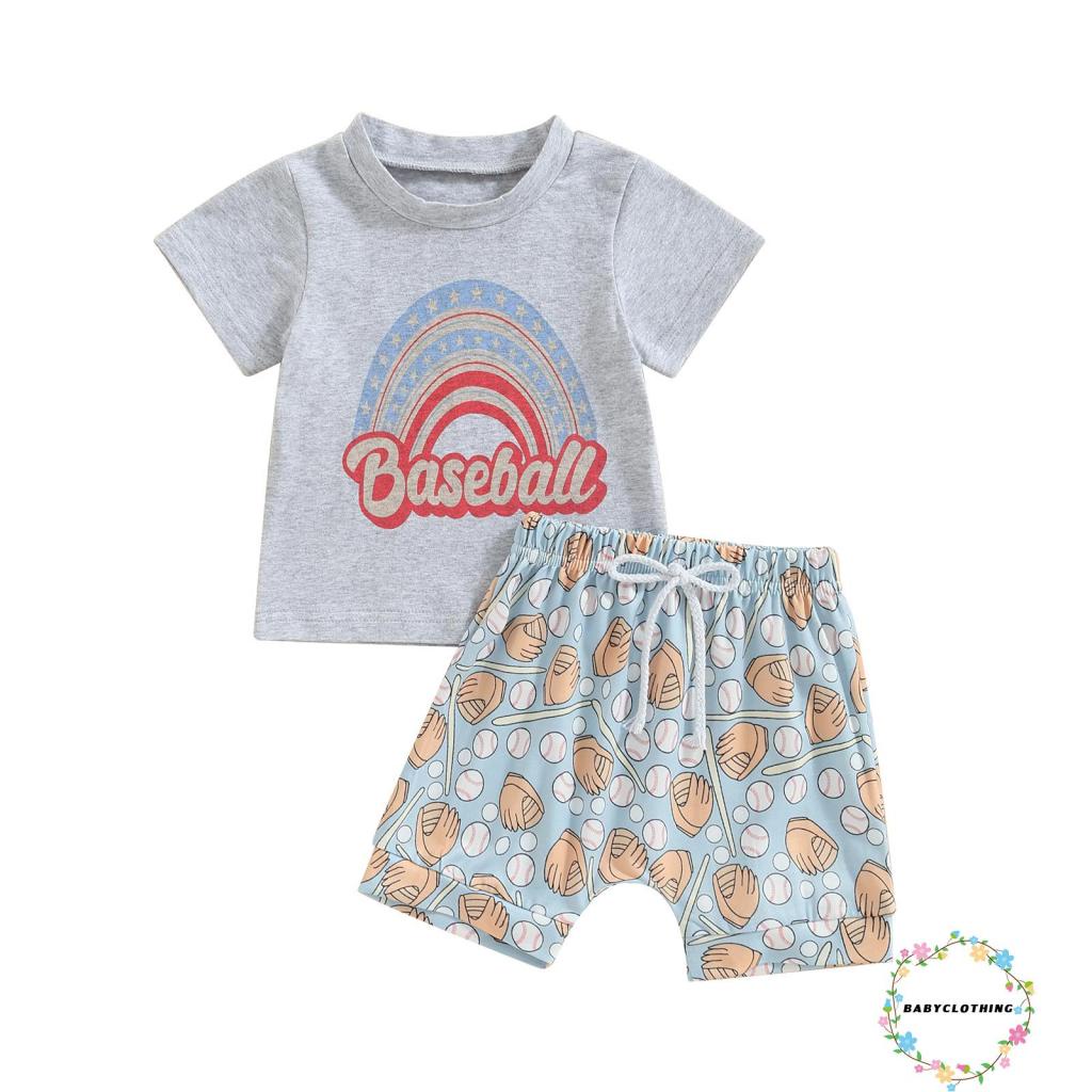 babyclothes-ชุดเสื้อยืดคอกลม-แขนสั้น-พิมพ์ลายตัวอักษร-และเบสบอล-ปลาฉลาม-และไดโนเสาร์-กางเกงขาสั้น-แฟชั่นฤดูร้อน-สําหรับเด็กผู้ชาย