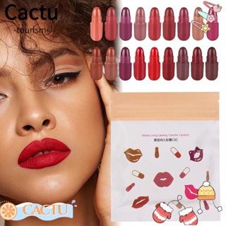 Cactu ลิปสติก แคปซูล เซ็กซี่ ไม่ติดแก้ว ขนาดเล็ก ติดทนนาน 18 สี