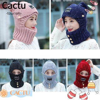 Cactu ชุดหมวกผ้าพันคอ ผ้าถัก แบบหนา ให้ความอบอุ่น สําหรับเล่นสกี ขี่หิมะ กลางแจ้ง