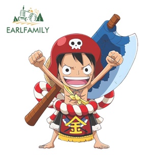 Earlfamily สติกเกอร์ ลายการ์ตูนอนิเมะ One Piece Luffy JDM ขนาด 13 ซม. X 7.5 ซม. สําหรับติดตกแต่งรถยนต์ รถจักรยานยนต์