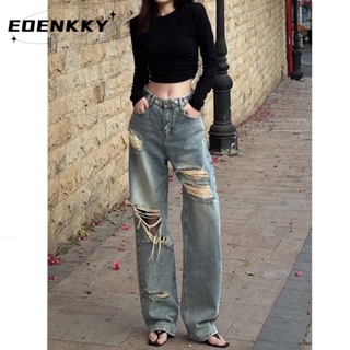 EOENKKY กางเกงขายาว กางเกงยีสน์ผู้หญิง ทรงหลวม ๆ ตรง Retro Hip Hop Pants 2023 NEW Style  สวย พิเศษ Chic Korean Style A97L3QO 36Z230909